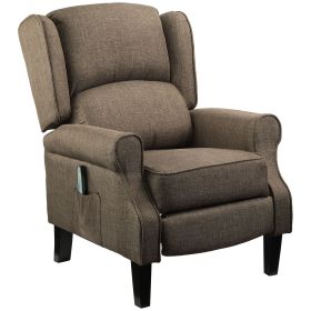 Wingback Brown Recliner Massage Chair with Heat Fabric Sofa Remote Control and Footrest for Living Room
