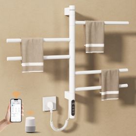 SIOYIE Smart Rotating Heated Towel Rack for Bathroom, Wall-Mounted Electric Towel Dryer with Swivel Bars, Smart Timer, Low Carbon Steel, IPX5 (Main Material: Carbon steel, Main Color: White)