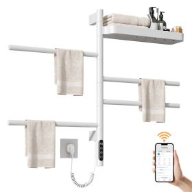 SIOYIE Smart Rotating Heated Towel Rack for Bathroom, Wall-Mounted Electric Towel Dryer with Swivel Bars & Shelf, Smart Timer, Low Carbon Steel (Main Material: Carbon steel, Main Color: White)