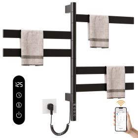 SIOYIE Smart Rotating Heated Towel Rack for Bathroom, Wall-Mounted Electric Towel Dryer with Swivel Bars, Smart Timer, Low Carbon Steel, IPX5 (Main Material: Carbon steel, Main Color: Black)