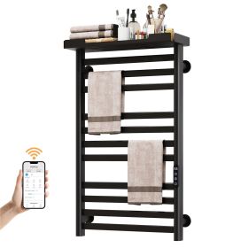 SIOYIE Heated Towel Rack with Shelf and Wi-Fi App Control, 11 Bars Electric Wall Mounted Towel Warmer with Timer & Adjustable Temperature (Main Material: Carbon steel, Main Color: Black)