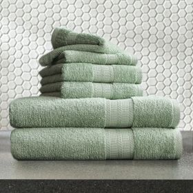 Soft Linen Luxury 6 Piece Towel Set, 2 Bath Towels 2 Hand Towels 2 Washcloths (Color: Green)