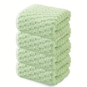 "Luxury Ultra-Fine Fiber Bath Towels (1 or 4-Piece) - Super Absorbent Quick-Dry Textured Towel for Spa, Fitness & Travel - 300GSM Waffle Weave" (Quantity: 4pcs green)
